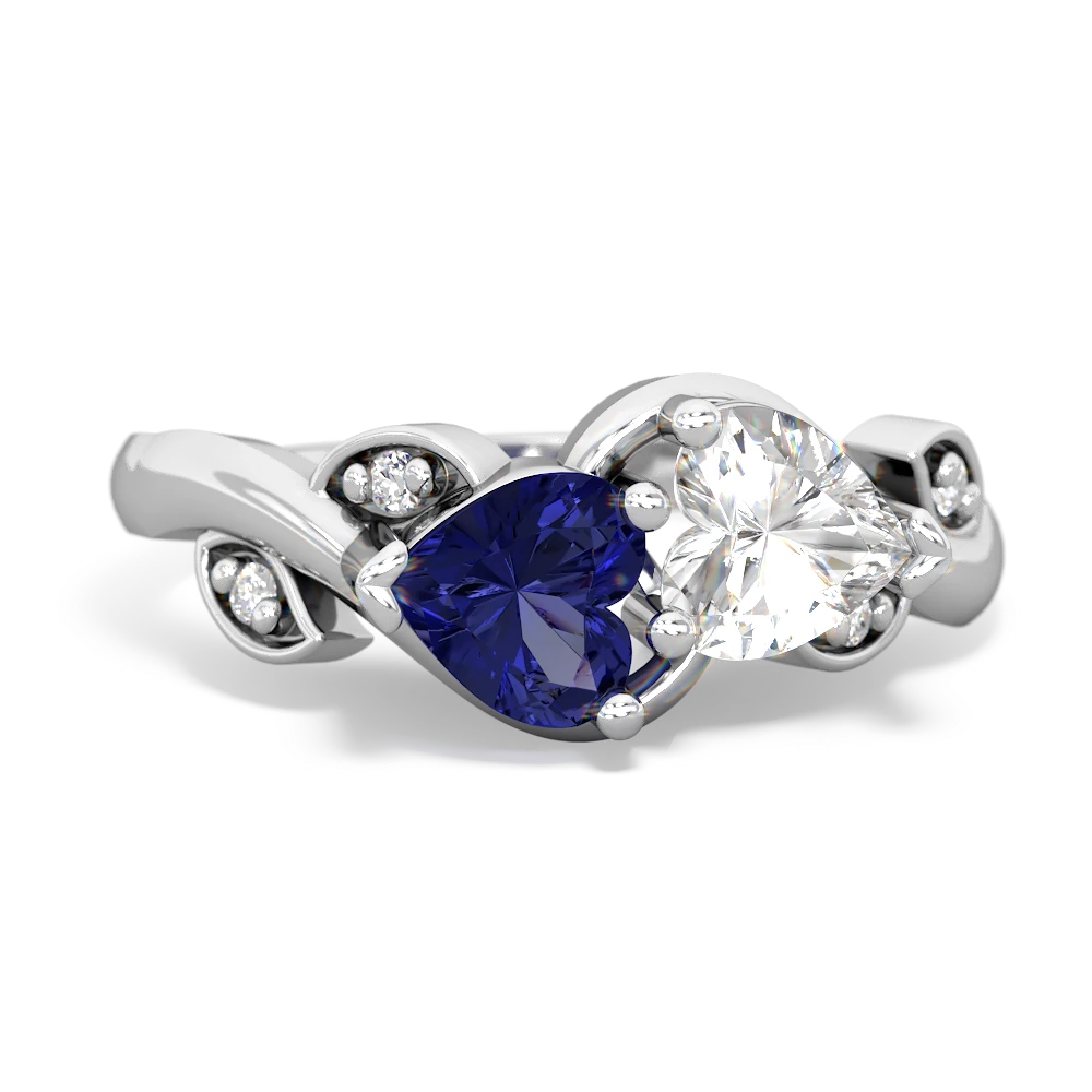 Lab Sapphire Floral Elegance 14K White Gold ring R5790