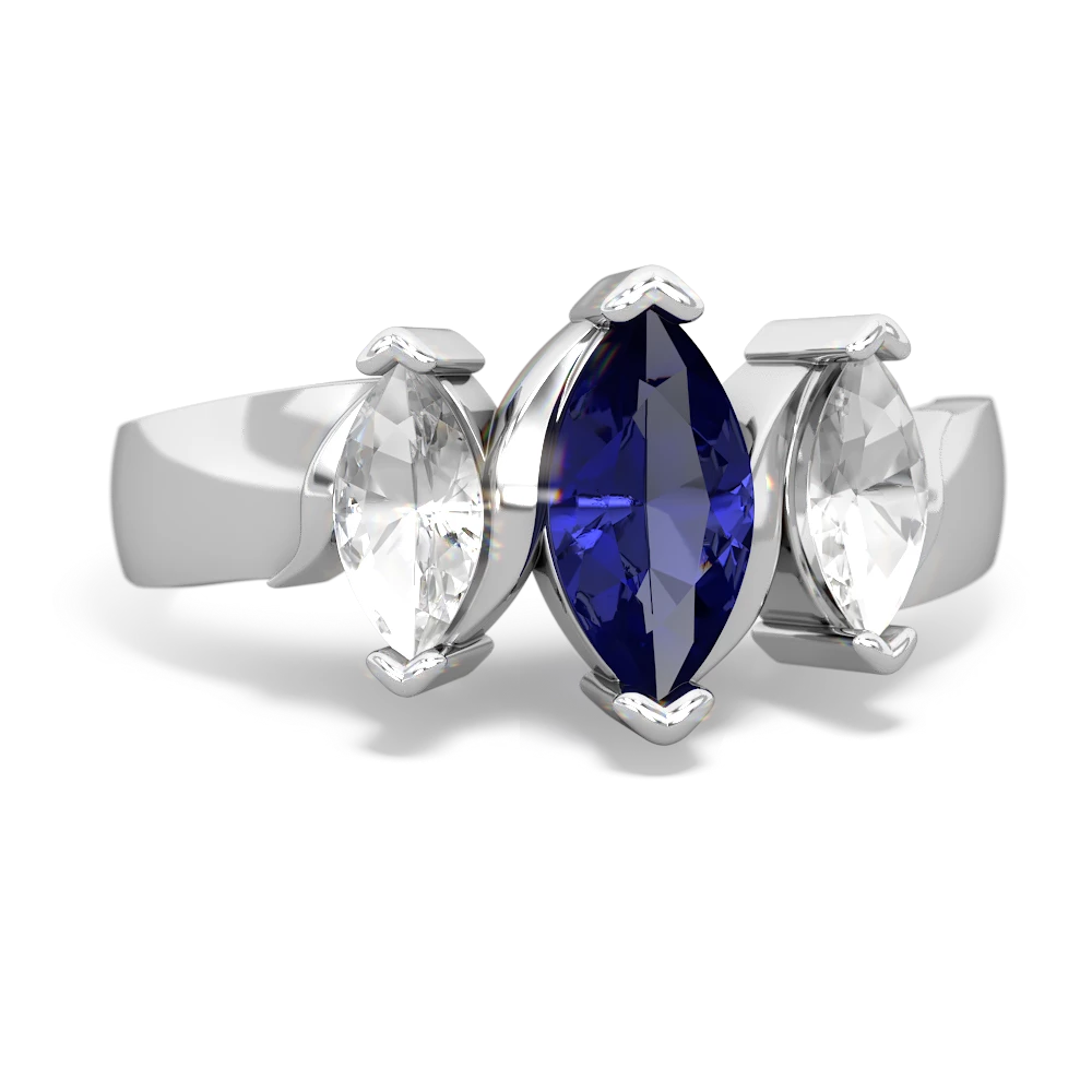 Lab Sapphire Three Peeks 14K White Gold ring R2433