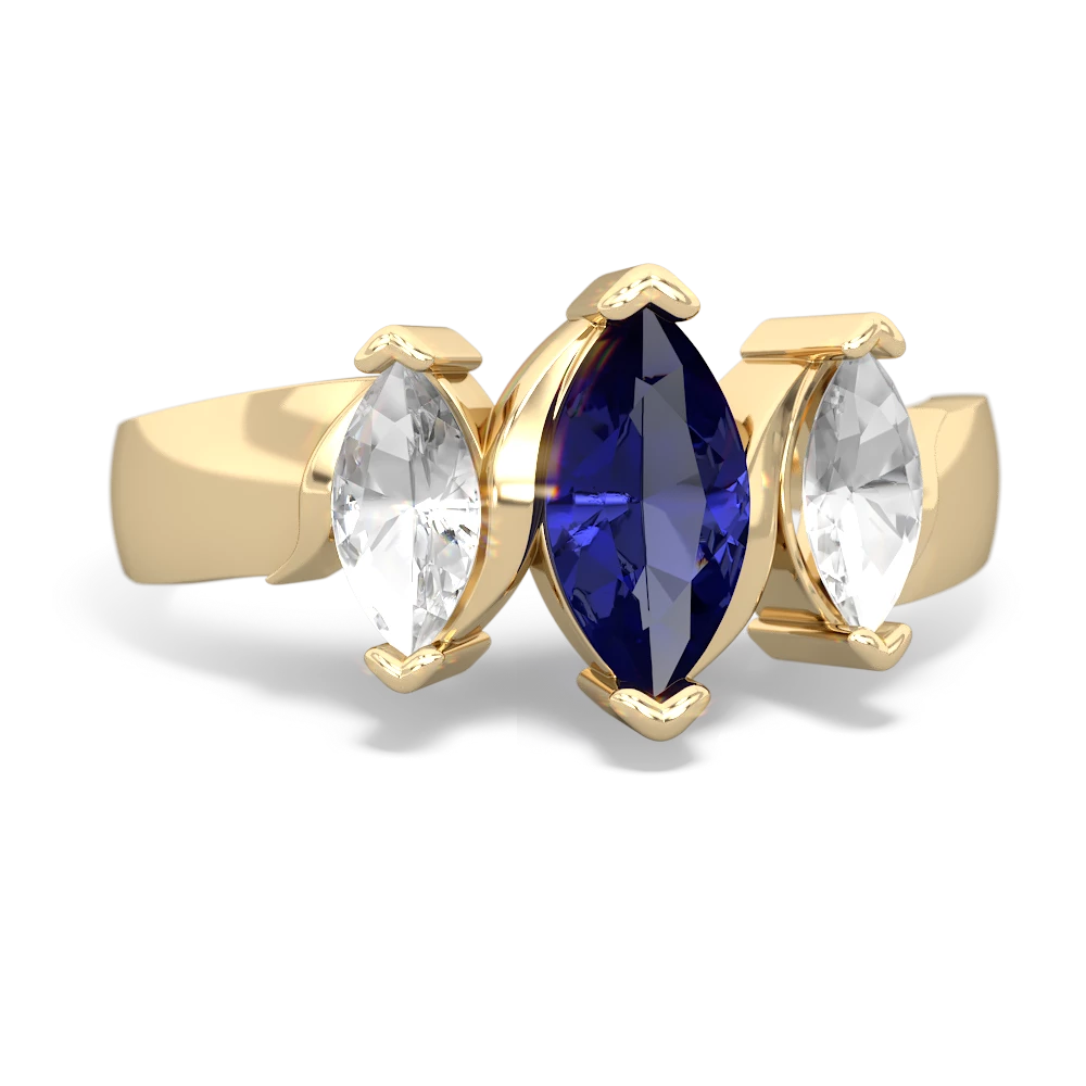 Lab Sapphire Three Peeks 14K Yellow Gold ring R2433