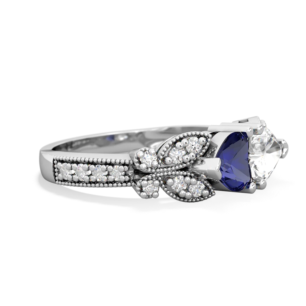 Lab Sapphire Diamond Butterflies 14K White Gold ring R5601