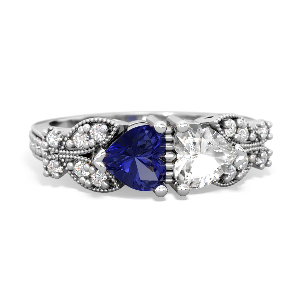 Lab Sapphire Diamond Butterflies 14K White Gold ring R5601