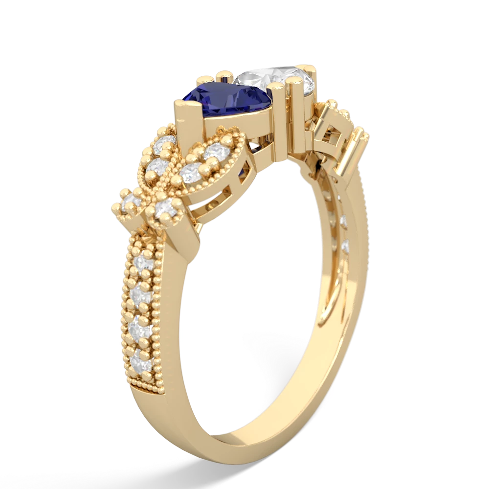 Lab Sapphire Diamond Butterflies 14K Yellow Gold ring R5601