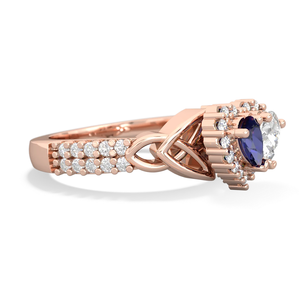 Lab Sapphire Celtic Knot Two Hearts As One 14K Rose Gold ring R2644HRT