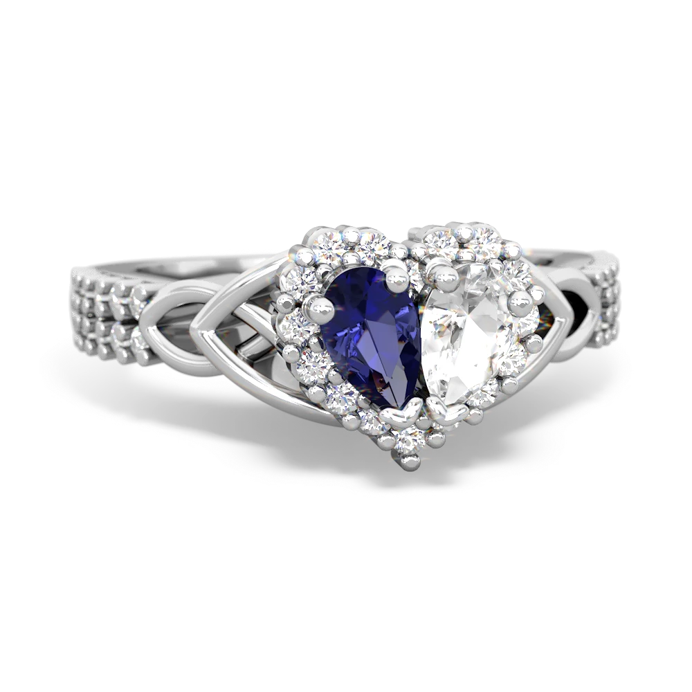 Lab Sapphire Celtic Knot Two Hearts As One 14K White Gold ring R2644HRT