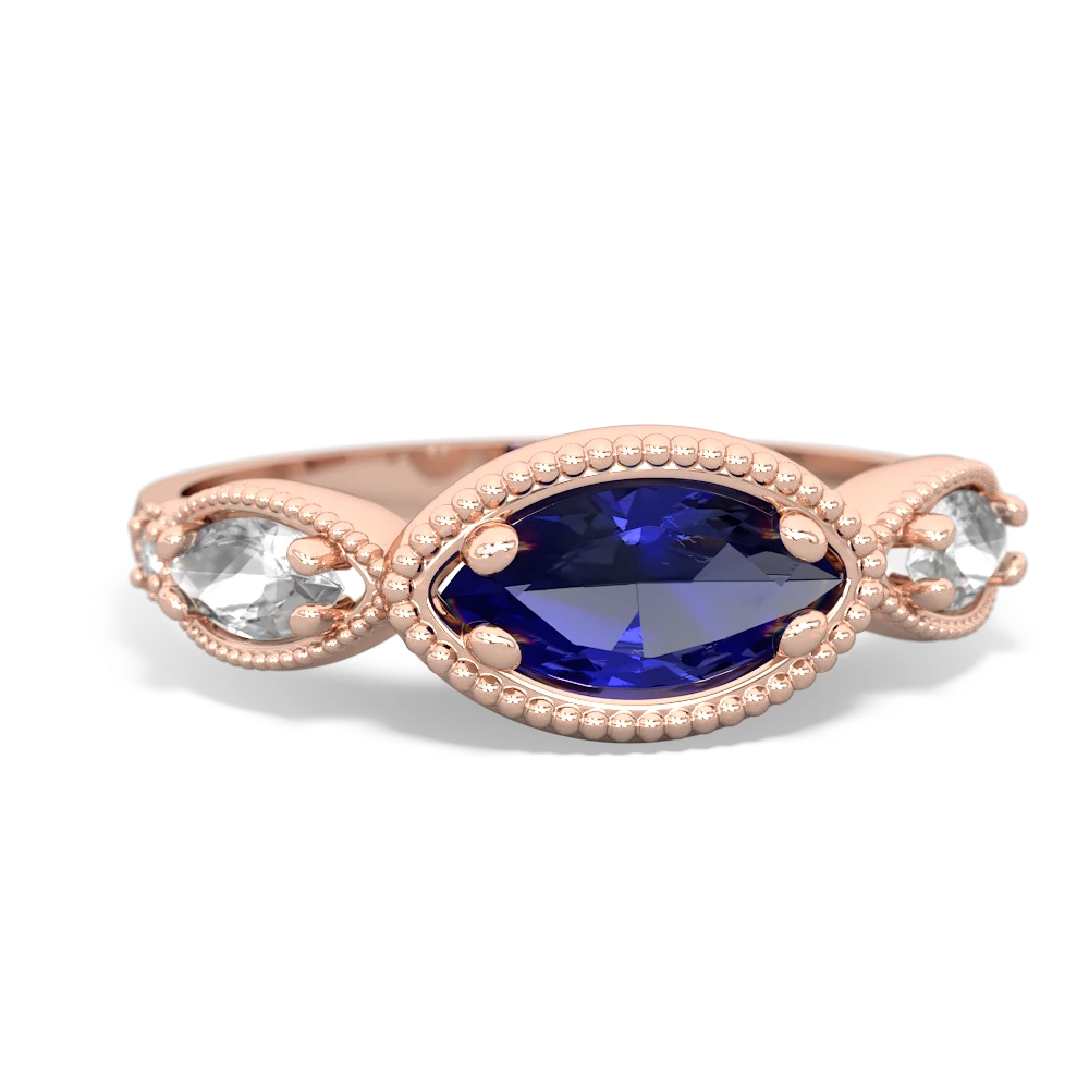 Lab Sapphire Milgrain Marquise 14K Rose Gold ring R5700