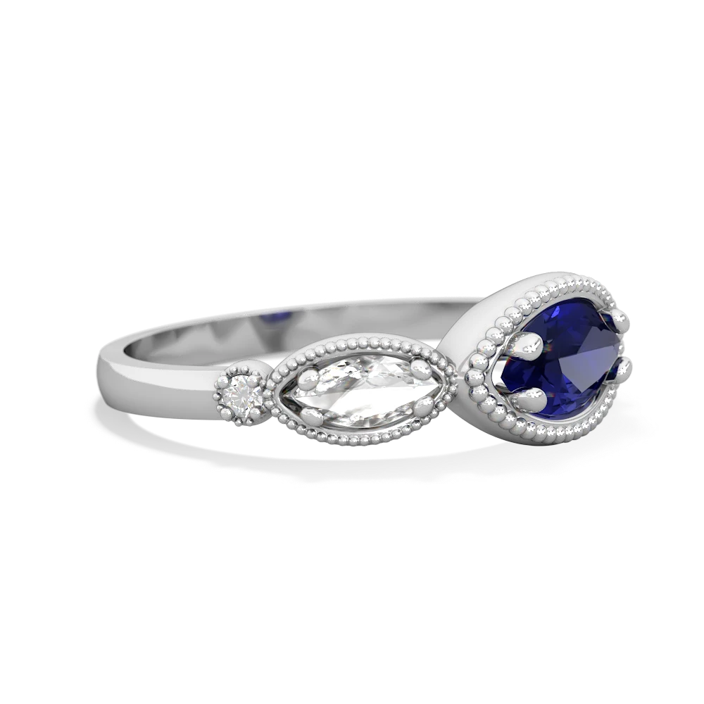 Lab Sapphire Milgrain Marquise 14K White Gold ring R5700