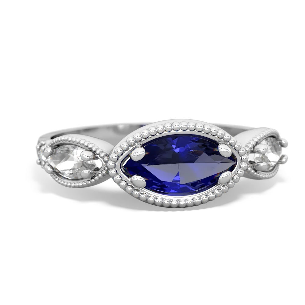 Lab Sapphire Milgrain Marquise 14K White Gold ring R5700