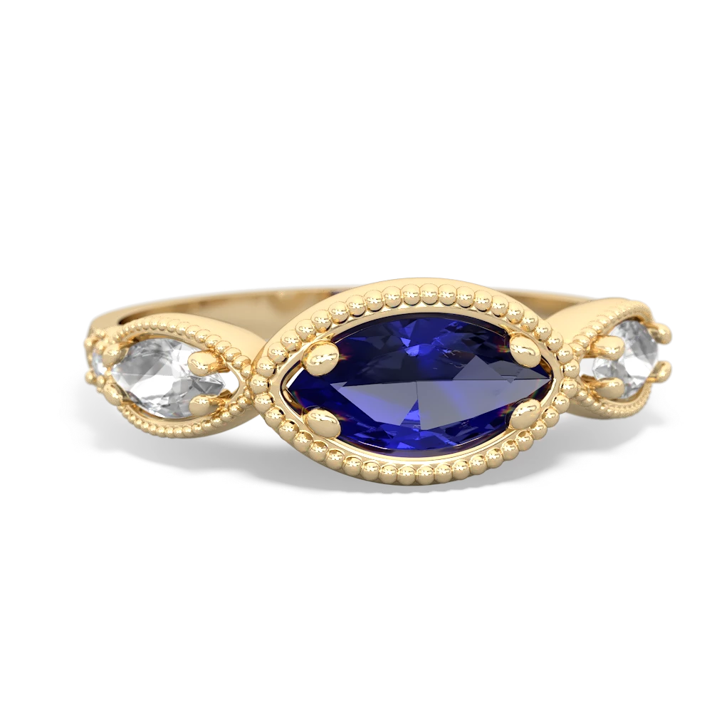 Lab Sapphire Milgrain Marquise 14K Yellow Gold ring R5700