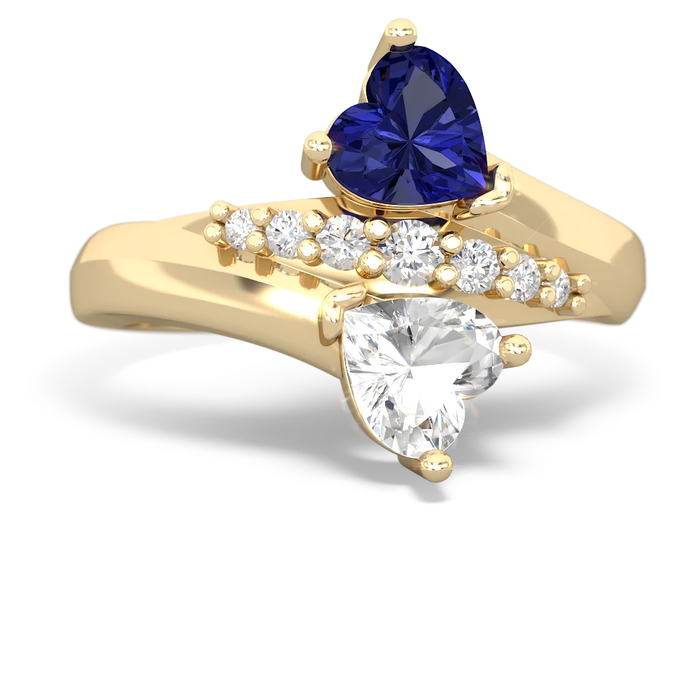 Lab Sapphire Heart To Heart 14K Yellow Gold ring R2064