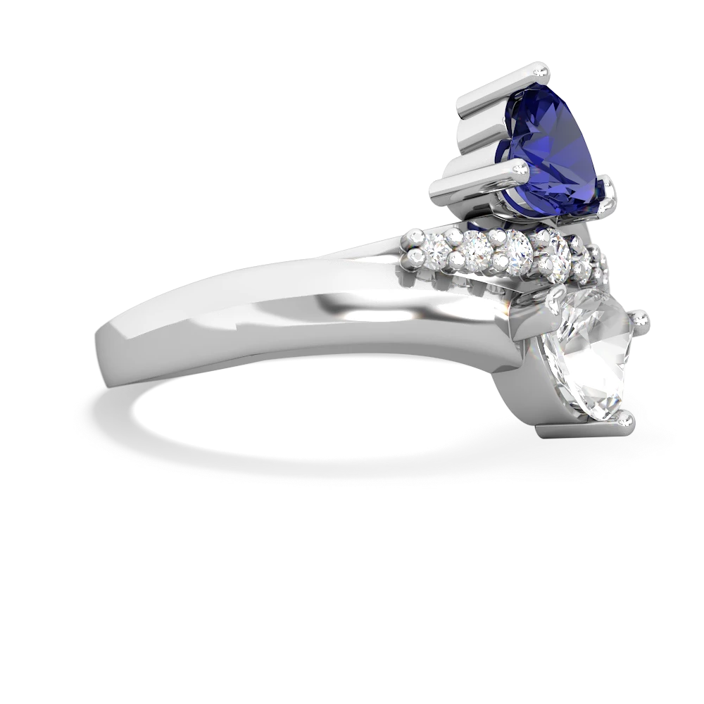 Lab Sapphire Heart To Heart 14K White Gold ring R2064