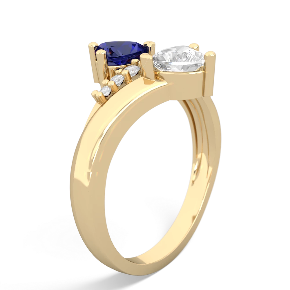 Lab Sapphire Heart To Heart 14K Yellow Gold ring R2064