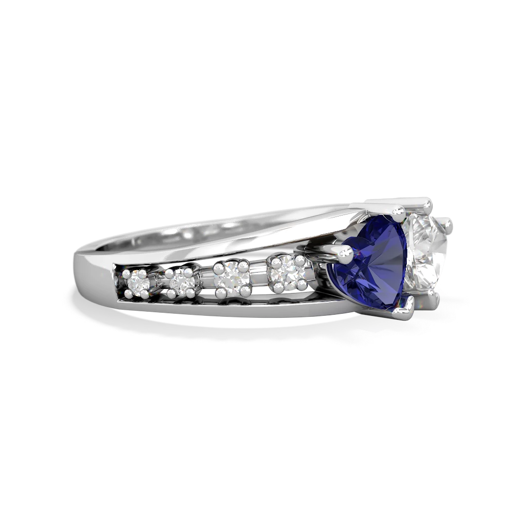 Lab Sapphire Heart To Heart 14K White Gold ring R3342