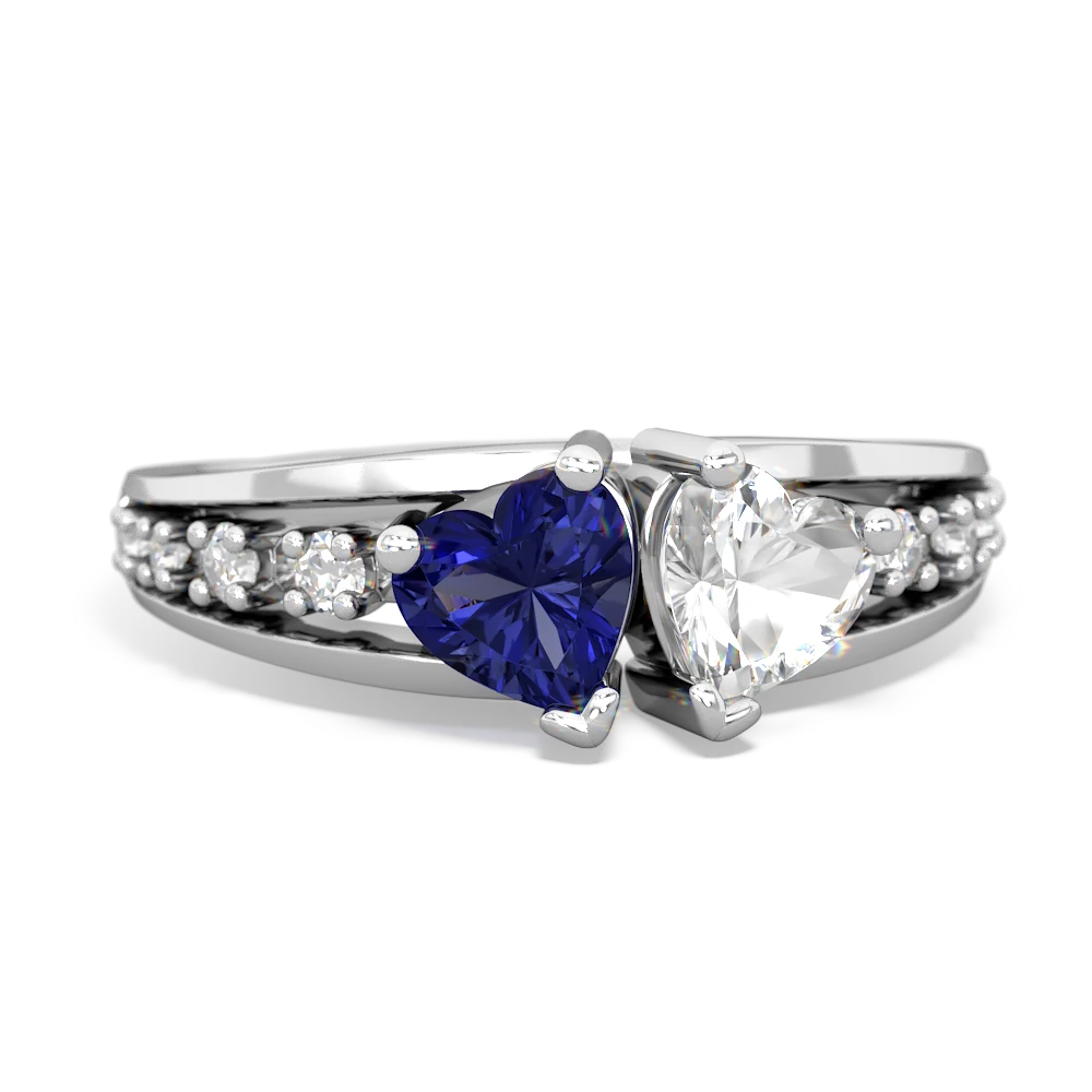 Lab Sapphire Heart To Heart 14K White Gold ring R3342