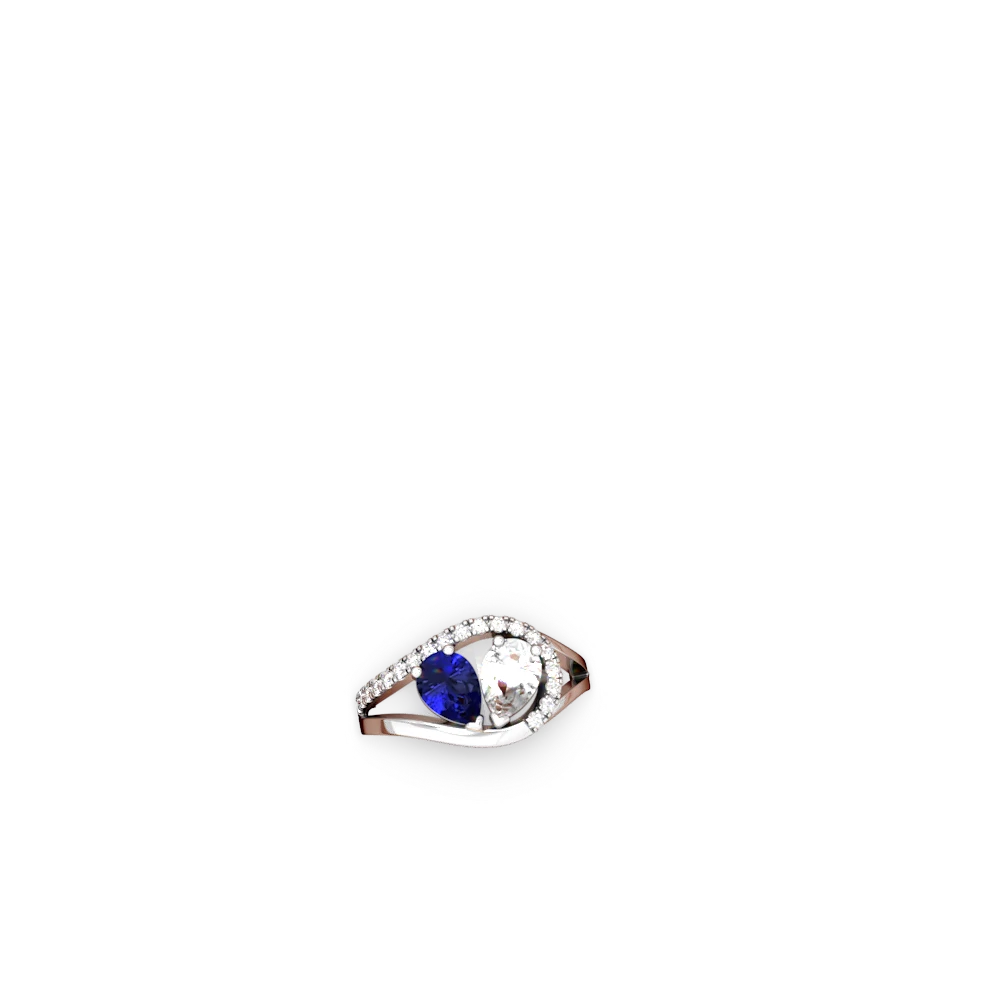 Lab Sapphire Nestled Heart Keepsake 14K White Gold ring R5650