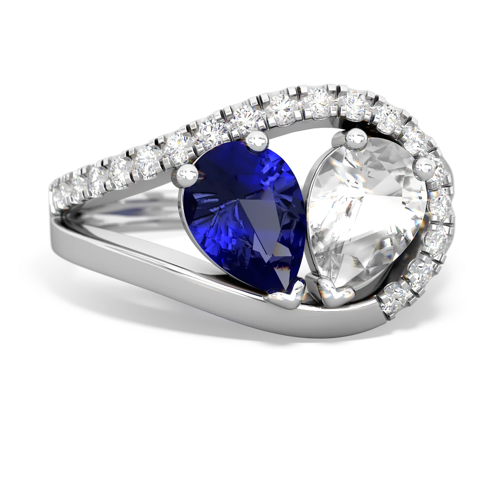 Lab Sapphire Nestled Heart Keepsake 14K White Gold ring R5650