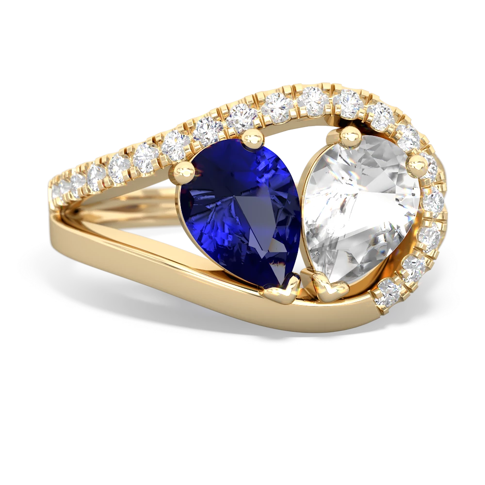 Lab Sapphire Nestled Heart Keepsake 14K Yellow Gold ring R5650