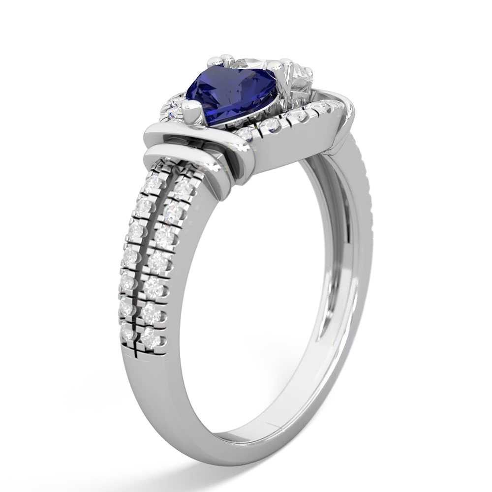 Lab Sapphire Art-Deco Keepsake 14K White Gold ring R5630