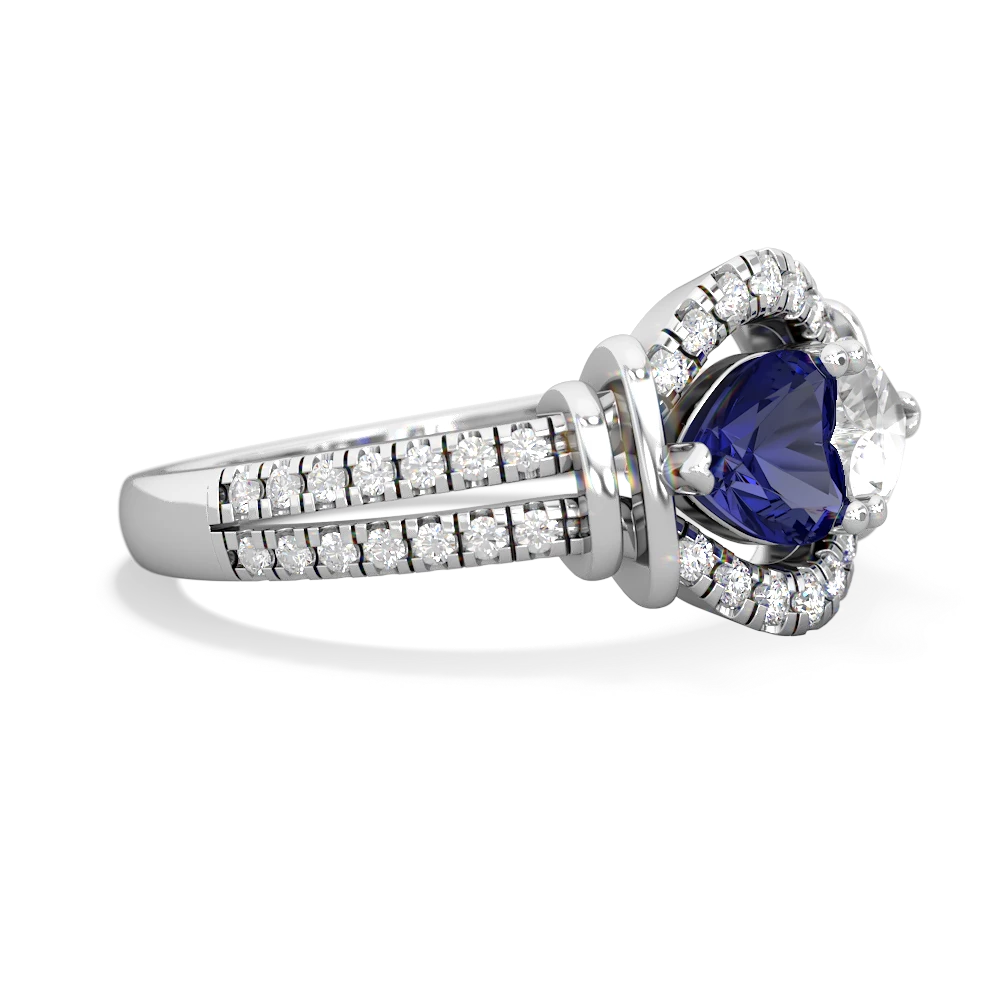 Lab Sapphire Art-Deco Keepsake 14K White Gold ring R5630