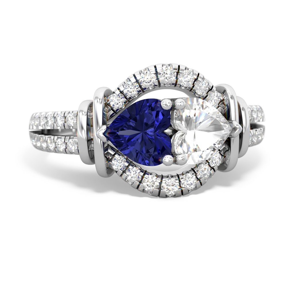 Lab Sapphire Art-Deco Keepsake 14K White Gold ring R5630