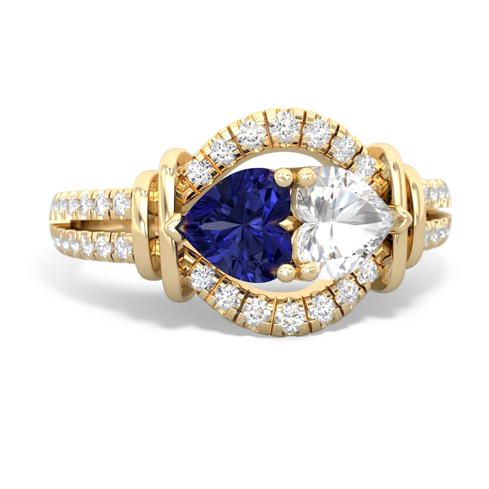 Lab Sapphire Art-Deco Keepsake 14K Yellow Gold ring R5630