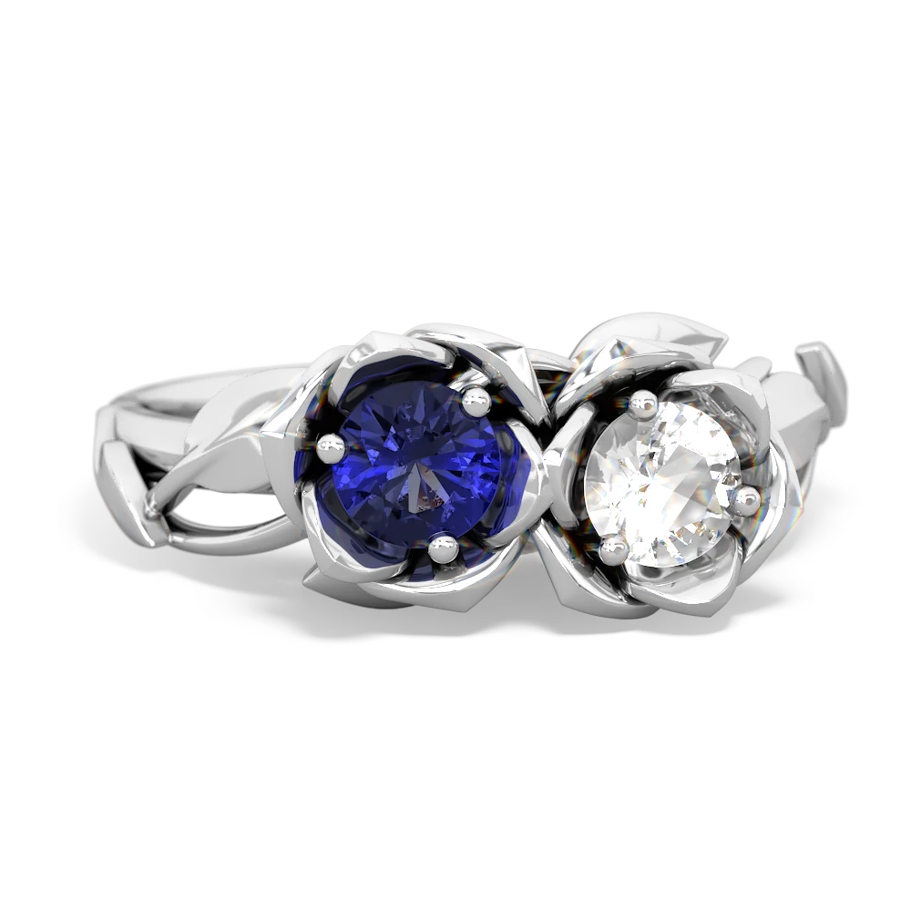 Lab Sapphire Rose Garden 14K White Gold ring R5510