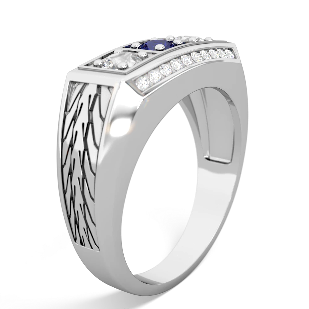 Lab Sapphire Three Stone Tire Tread Men's 14K White Gold ring R0520