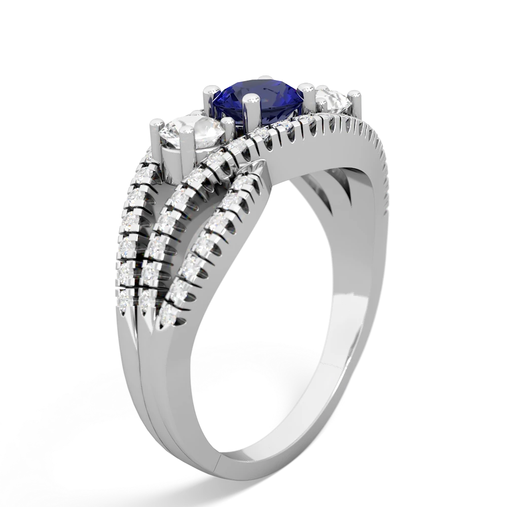 Lab Sapphire Three Stone Aurora 14K White Gold ring R3080