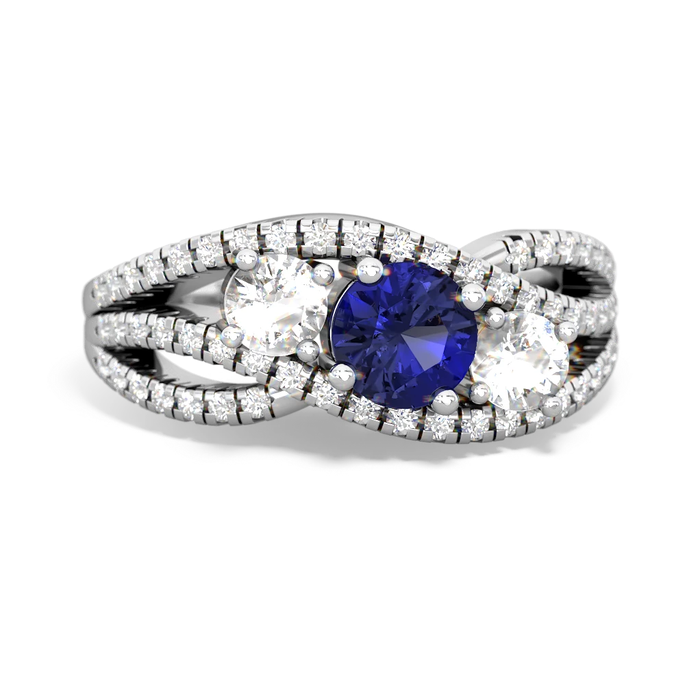 Lab Sapphire Three Stone Aurora 14K White Gold ring R3080