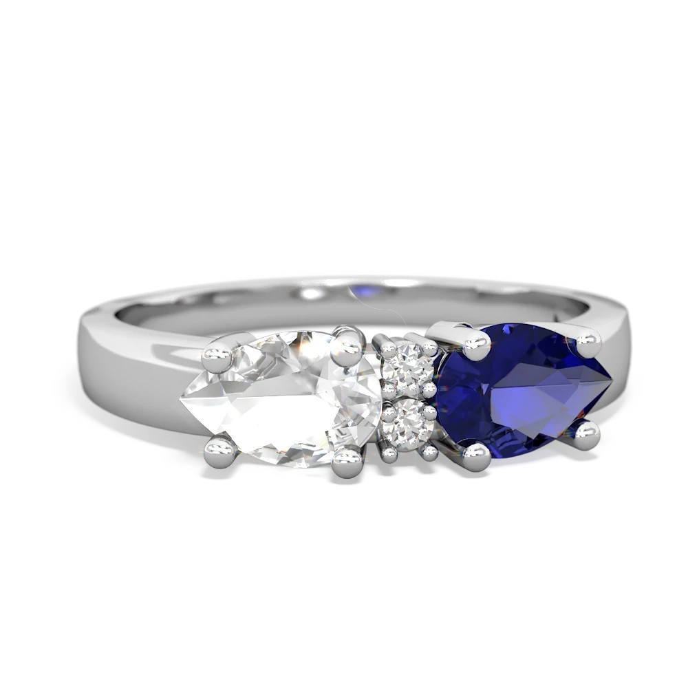 Lab Sapphire Pear Bowtie 14K White Gold ring R0865