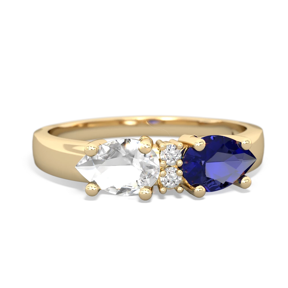 Lab Sapphire Pear Bowtie 14K Yellow Gold ring R0865