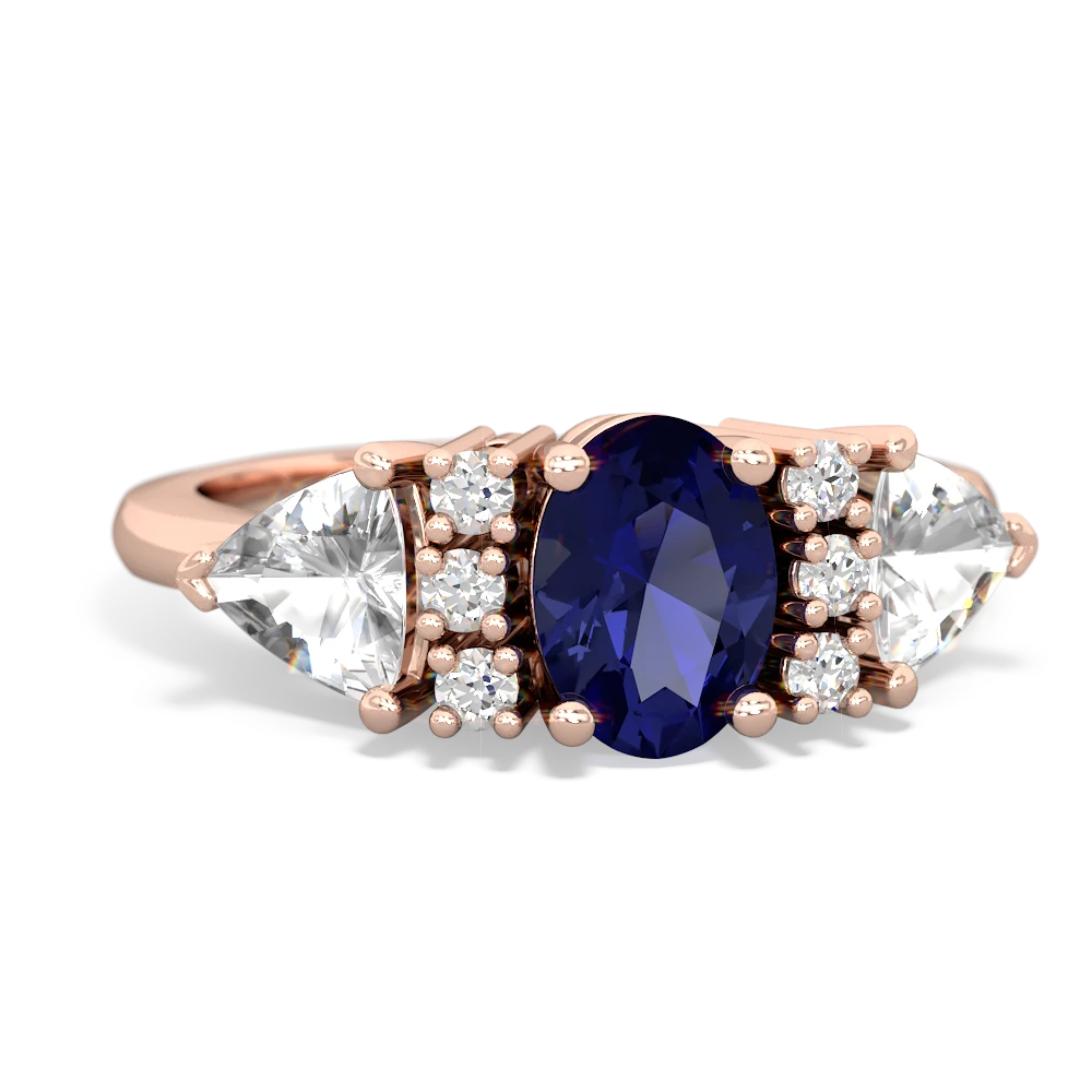 Lab Sapphire Antique Style Three Stone 14K Rose Gold ring R2186