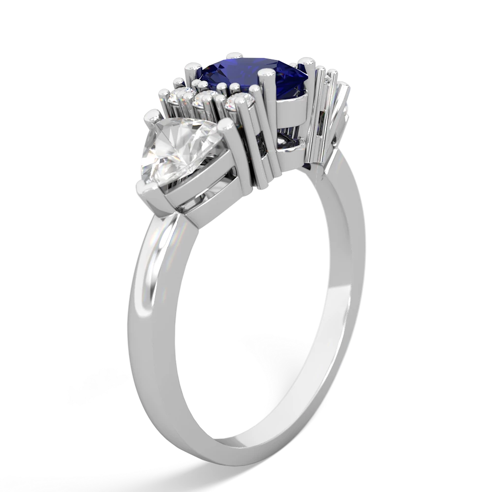 Lab Sapphire Antique Style Three Stone 14K White Gold ring R2186