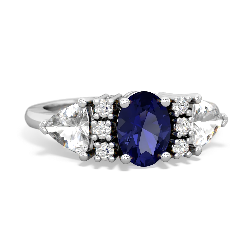 Lab Sapphire Antique Style Three Stone 14K White Gold ring R2186