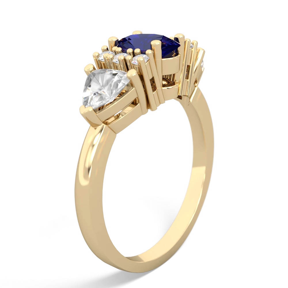 Lab Sapphire Antique Style Three Stone 14K Yellow Gold ring R2186