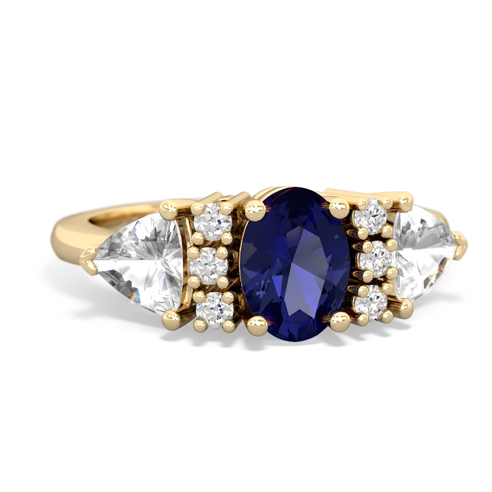 Lab Sapphire Antique Style Three Stone 14K Yellow Gold ring R2186