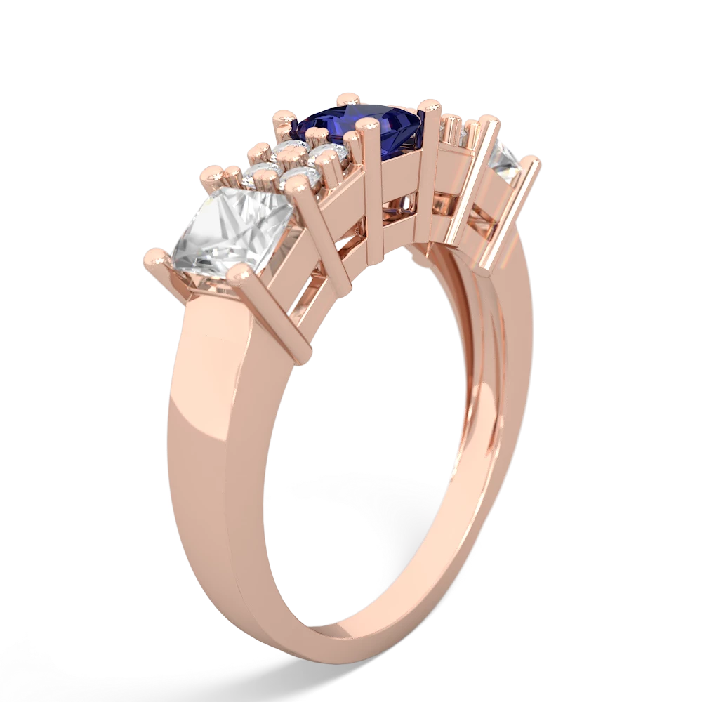 Lab Sapphire Three Stone Diamond Cluster 14K Rose Gold ring R2592