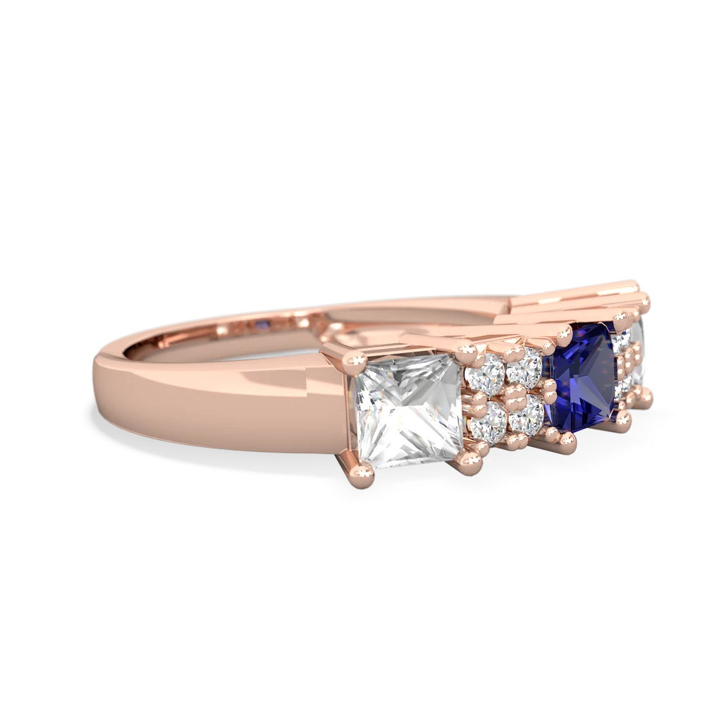 Lab Sapphire Three Stone Diamond Cluster 14K Rose Gold ring R2592