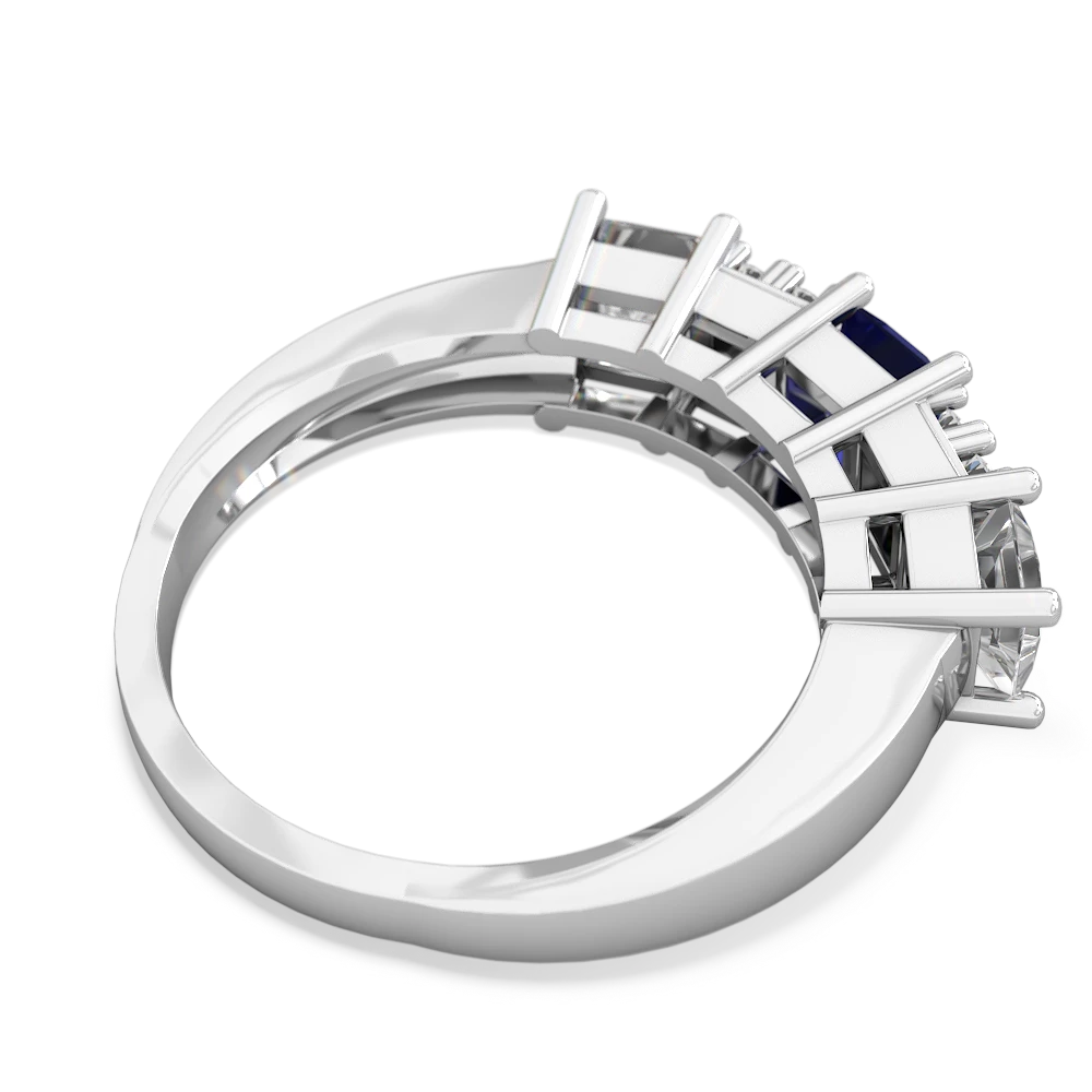 Lab Sapphire Three Stone Diamond Cluster 14K White Gold ring R2592