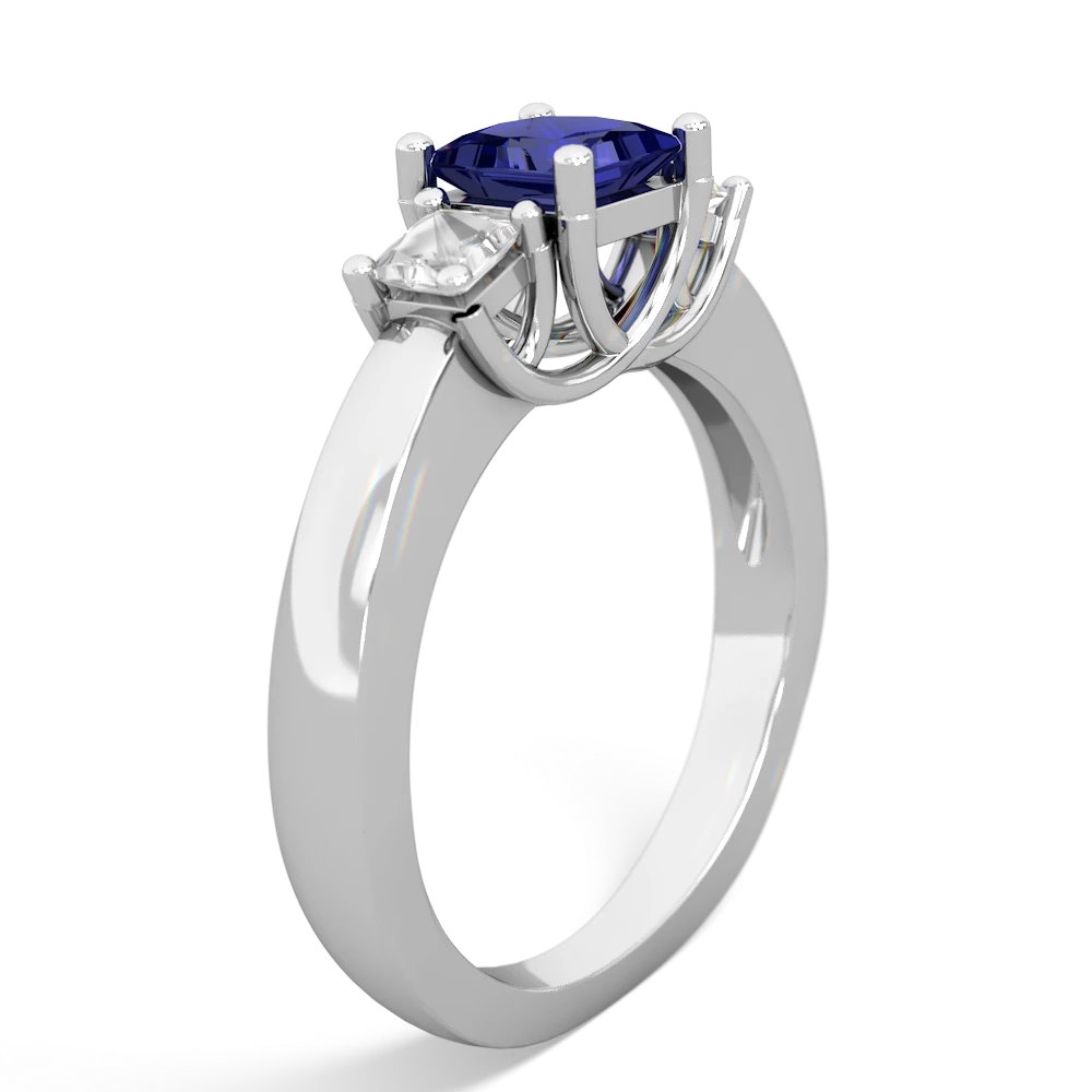 Lab Sapphire Three Stone Trellis 14K White Gold ring R4015