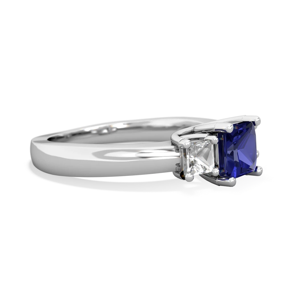 Lab Sapphire Three Stone Trellis 14K White Gold ring R4015