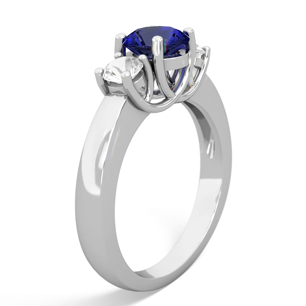 Lab Sapphire Three Stone Round Trellis 14K White Gold ring R4018