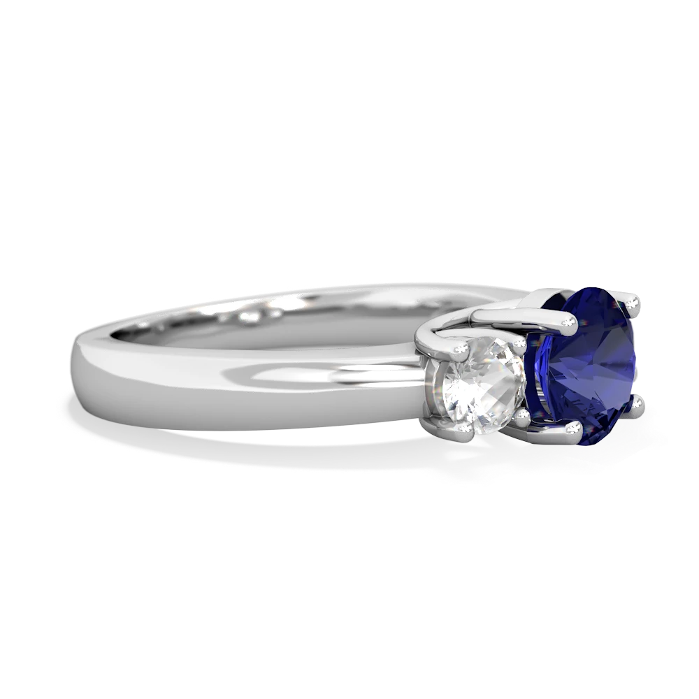 Lab Sapphire Three Stone Round Trellis 14K White Gold ring R4018