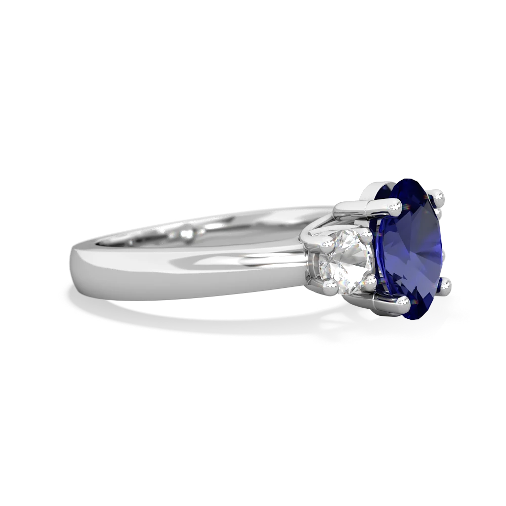 Lab Sapphire Three Stone Oval Trellis 14K White Gold ring R4024