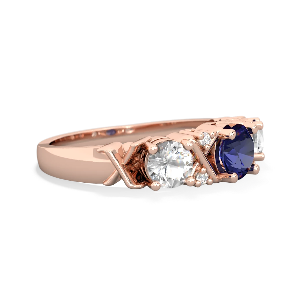 Lab Sapphire Hugs And Kisses 14K Rose Gold ring R5016