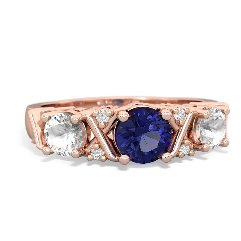 Lab Sapphire Hugs And Kisses 14K Rose Gold ring R5016