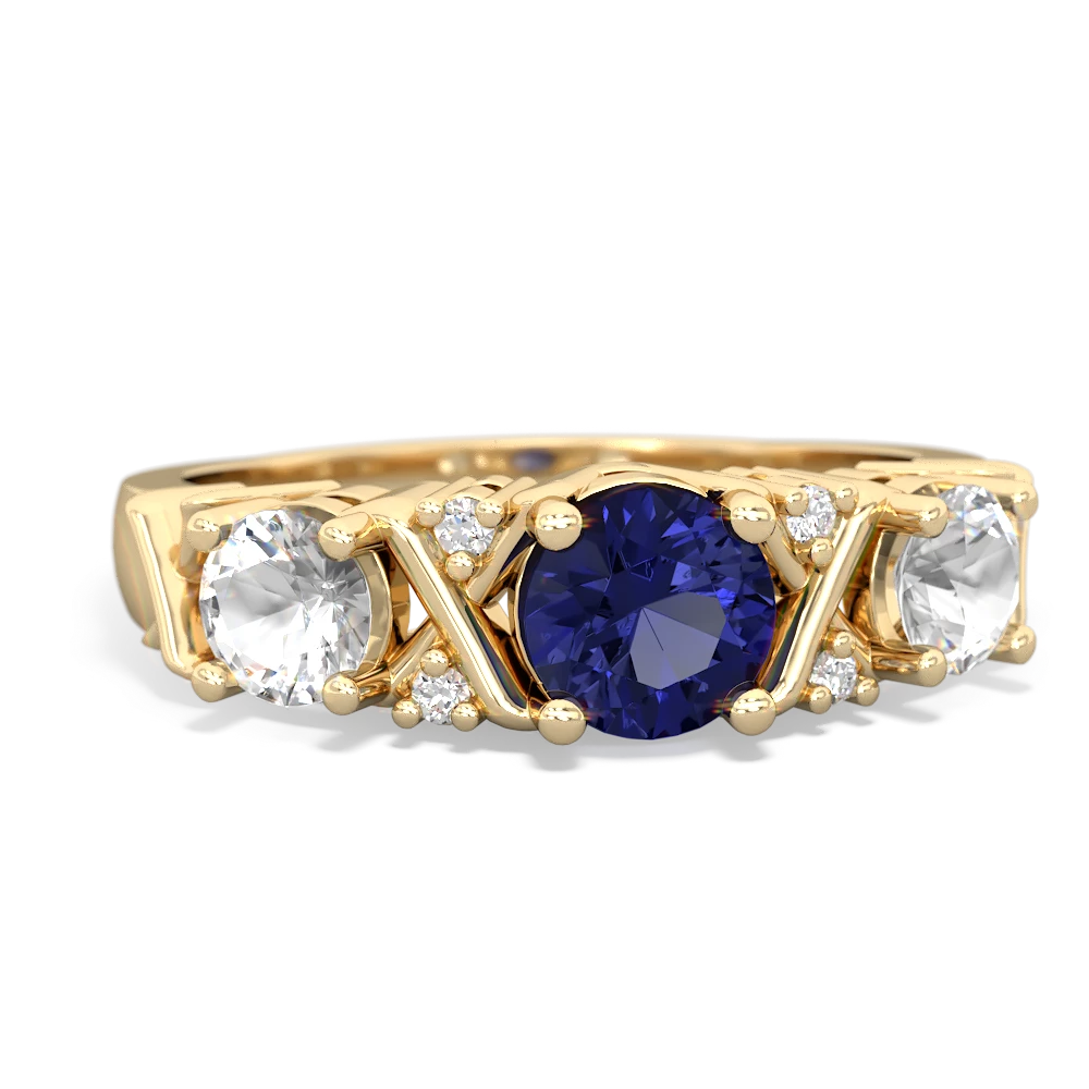 Lab Sapphire Hugs And Kisses 14K Yellow Gold ring R5016