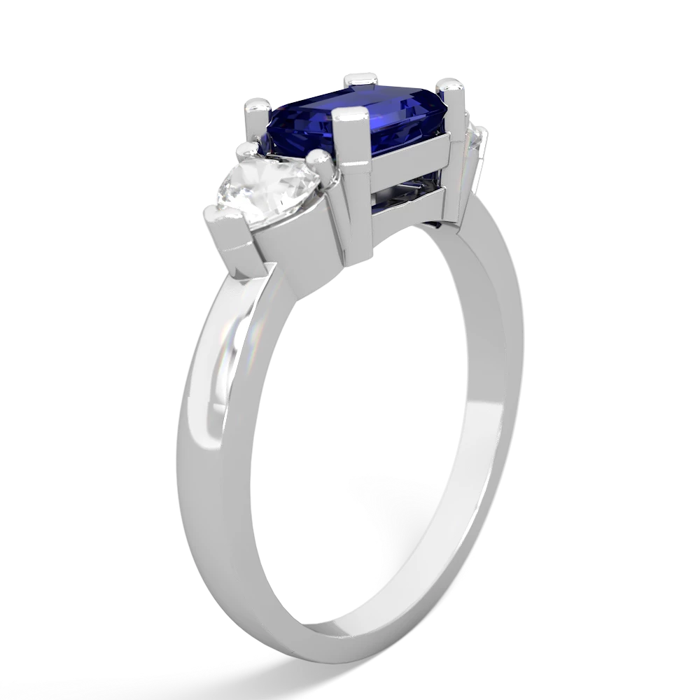 Lab Sapphire Three Stone 14K White Gold ring R5235