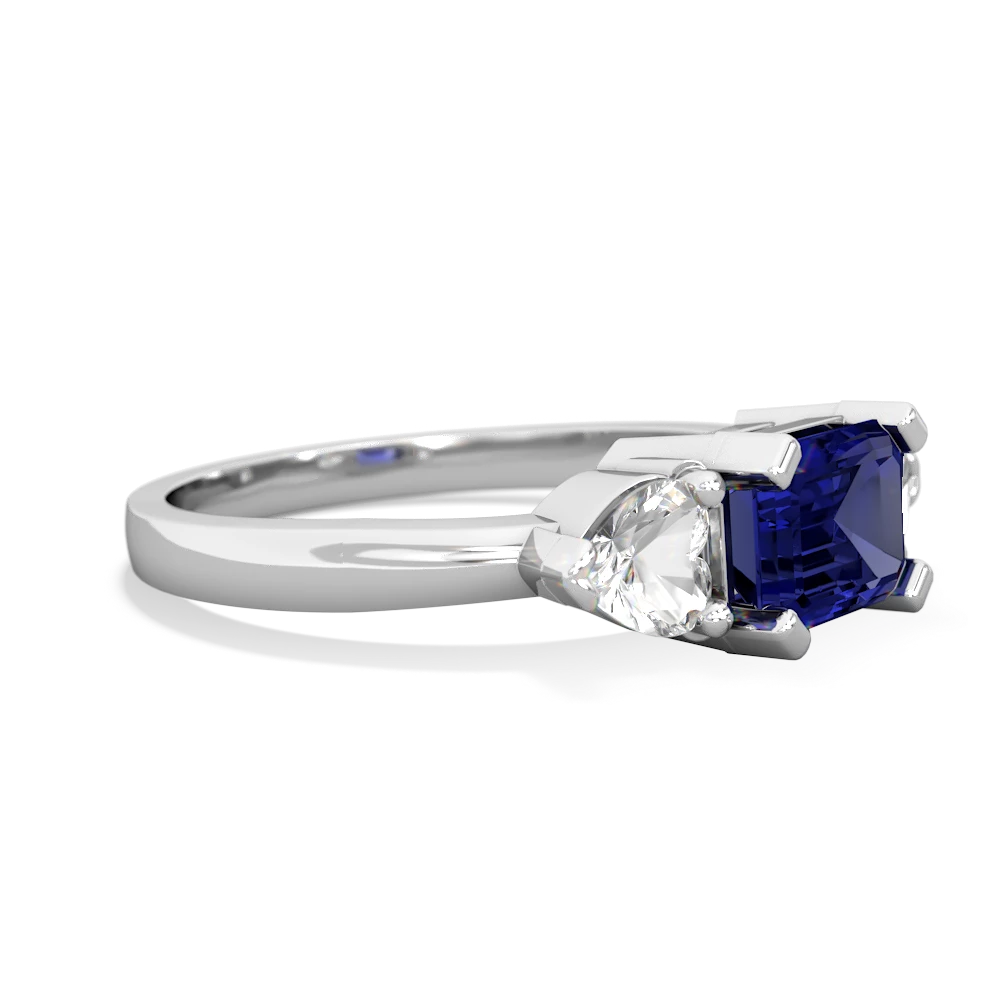 Lab Sapphire Three Stone 14K White Gold ring R5235