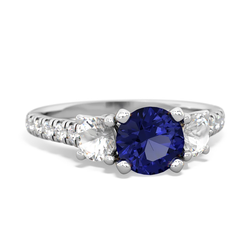 Lab Sapphire Pave Trellis 14K White Gold ring R5500