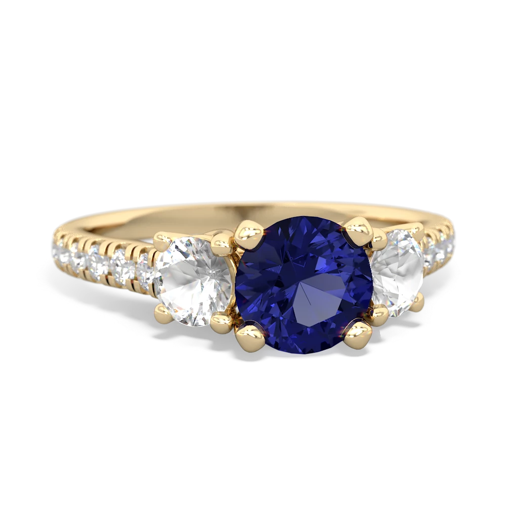 Lab Sapphire Pave Trellis 14K Yellow Gold ring R5500